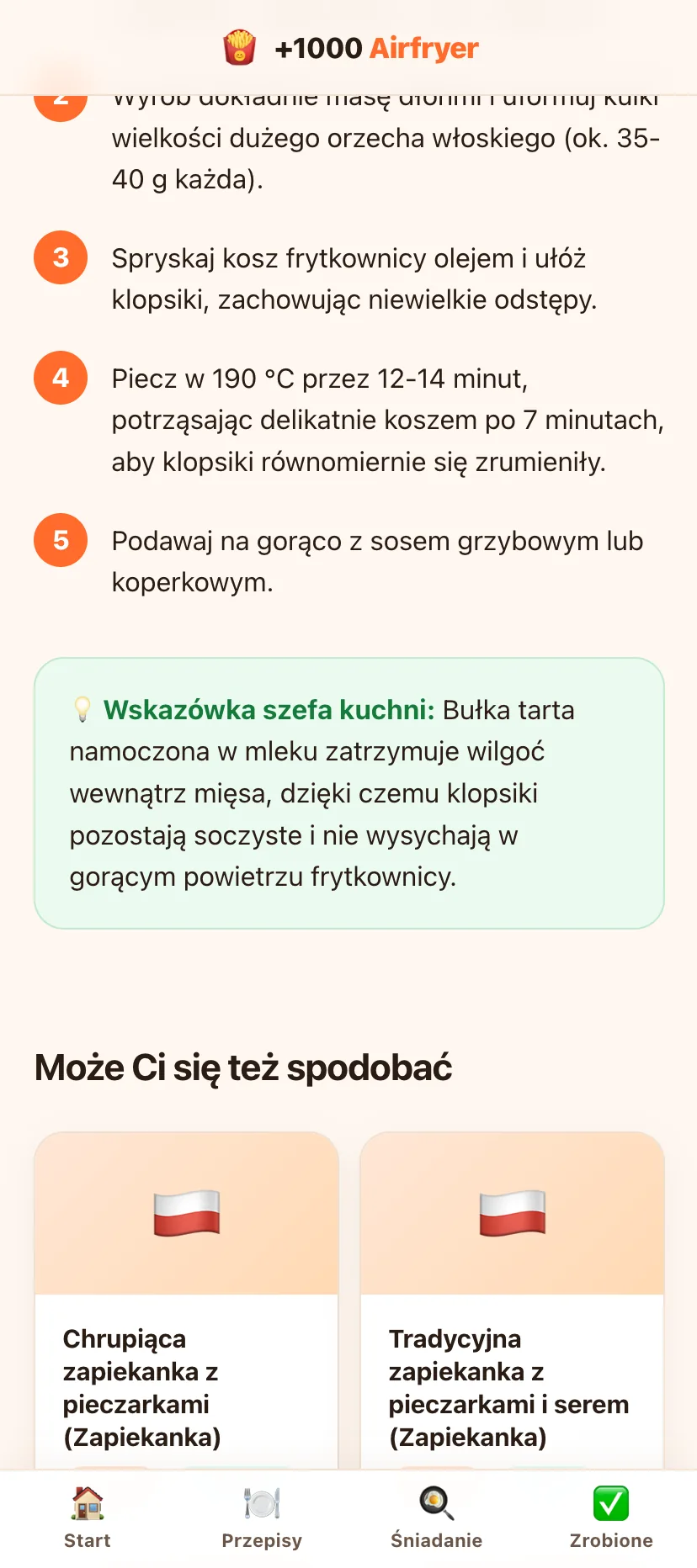 Ponumerowane kroki i porada szefa kuchni